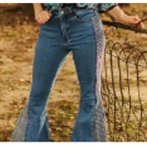 NEW LUCKY & BLESSED flare leg rhinestone jeans in denim